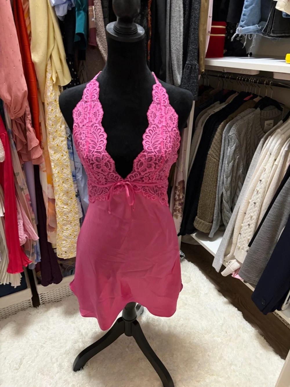 In Bloom by Jonquil Love Story Luxe Satin Halter Chemise Pink Slip & Robe - Picture 5 of 16